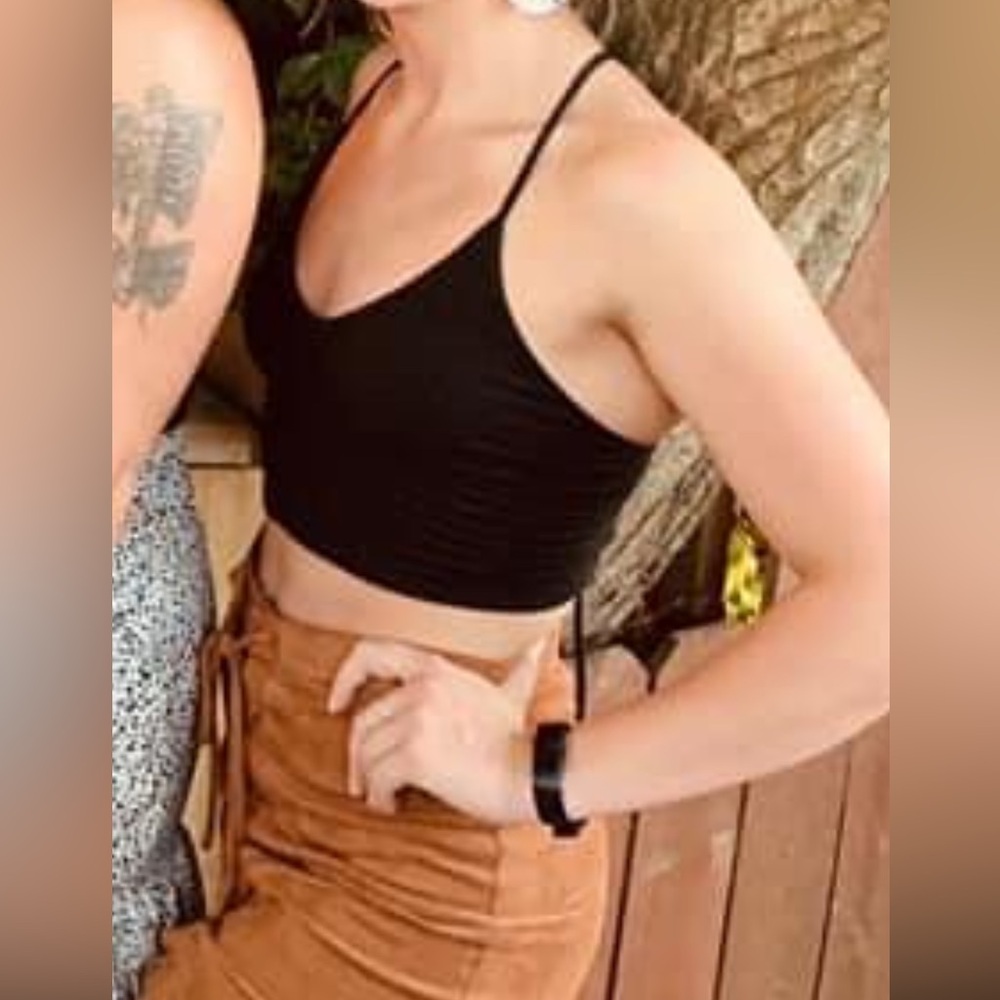 Black Lace Up Spaghetti Strap Crop Top